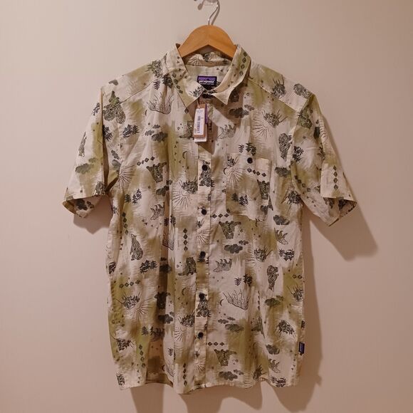NWT Patagonia Go To Button Up Shirt Yosemite Half Dome Bear Print Size Large - Picture 1 of 9